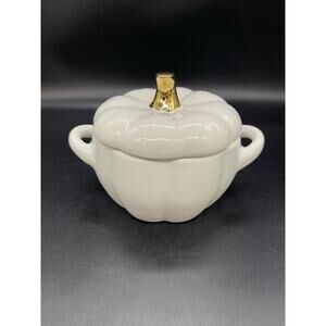 Crofton 2021 Stoneware White Pumpkin with Lid Candy Dish Bowl Fall Autumn